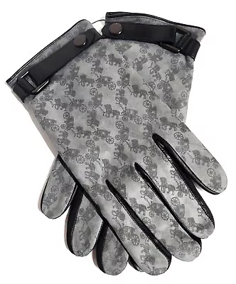 Coach Horse & Carriage Tech Napa Gloves Size Medium Grey Suede Leather Wool NWT • $134