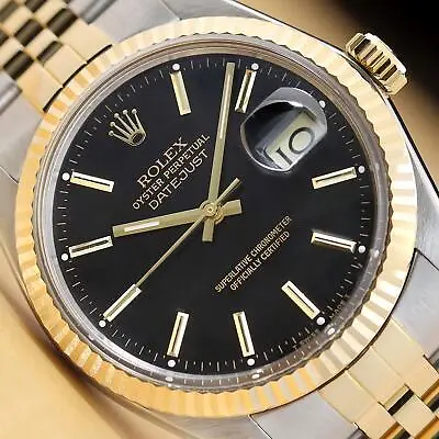 Rolex Mens Datejust 16013 Black Dial 18k Yellow Gold & Stainless Steel Watch • $5899