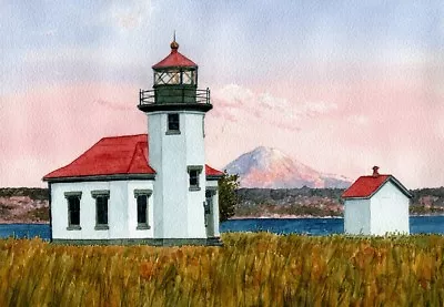 Point Robinson Lighthouse & Mt. Rainier Washington. Rob Thorpe Notecards • $16