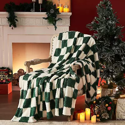 Checkered Blanket Forest Green Microfiber Super Soft Knit Throw Blanket 50 *60  • $27.09