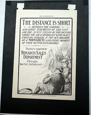 Vintage 1901 Monarch Bicycles Cosmo Full Page Ad Mounted & Framed Picnic Dating • $14