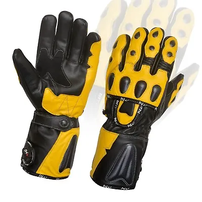 Winter Leather Gloves Motorcycle Motorbike Racing Thermal Yellow • £16.99