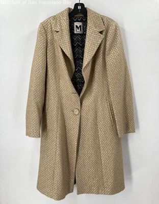 $64.99 • Buy Missoni Womens Beige Geometric Wool Blend Italy Long Sleeve Metallic Overcoat 10