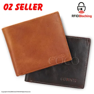 Genuine Leather Mens Purse Bifold Credit Card Wallet RFID Blocking Anti Scan • $14.95