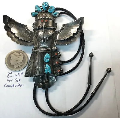 Exquisite Navajo Kachina Vtg - Turquoise- Coral - Sterling Bolo - Signed M (s807 • $1500