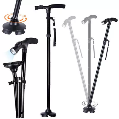 LED Light Folding Walking Cane For Seniors Men/Women Non-Slip T Handle And Strap • $16.99