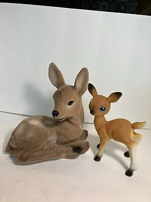 VINTAGE  FLOCKED REINDEER DEER & Vtg Plastic Deer Hong Kong • $25