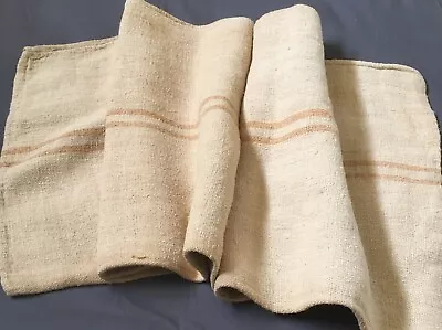 Vintage Farmhouse French Country Linen Hemp Caramel Stripe Grain Sack 50 X18  • $135