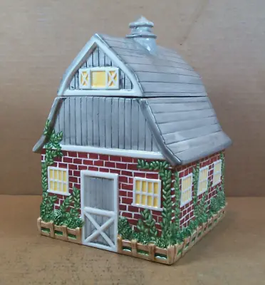 Vintage 1998 Cracker Barrel Cookie Jar ~ BRICK COTTAGE ~ 10  Tall • $52.99