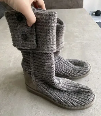 UGG Boots Classic Cardy 5819 Women's 7 Charcoal Grey Knit Tall/Fold Over • $7.70