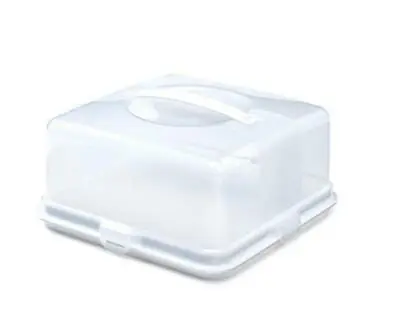 Cake Carrier Container Box Lockable Square Plastic With Carry Handle White • £9.80