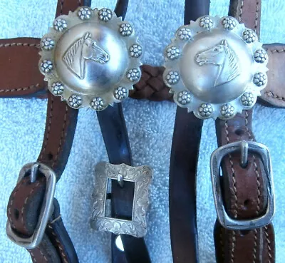 Vintage Horse Head Silver Conchos Braided Leather Horse Headstall • $159