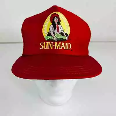 Vintage Sun-Maid Raisins Embroidered Red Snapback Trucker USA Cap Adjustable OS • $22