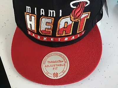 Mitchell & Ness NBA Miami Heat Red Black Adjustable Snapback Basketball Cap • £12.99