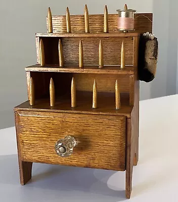 Vintage Handmade Wooden Thread Spool Holder Stand Sewing Box With Pin Cushion • $45