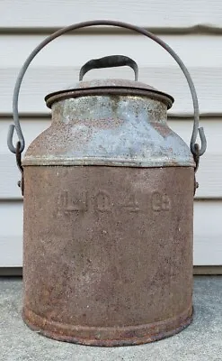 Vintage Metal Bucket Pail Pot Milk Tin Jug Can Primitive Rustic Farmhouse Barn • $49.95