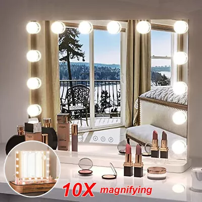 Large Hollywood Mirror Vanity With Lights 14 Dimmable LED Bulbs Tabletop 50x42cm • £43.90