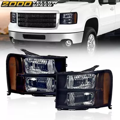 Fit For 2007-2014 GMC Sierra Black/smoked Housing Amber Corner Headlight Pair • $70.62