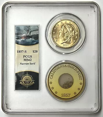 1857-S $20 Liberty Gold Double Eagle PCGS MS62 SS Central America Shipwreck #2 • $7984.13