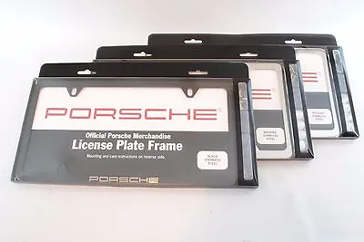 Genuine Porsche Slimline License Plate Frame W/Hardware Black Polished Brushed • $59.95