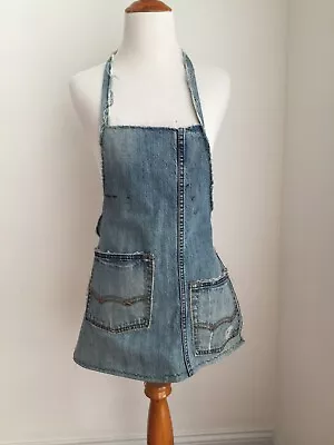 Vintage Kids Cotton Distressed Denim Apron Kitchen Helper I • $22.49