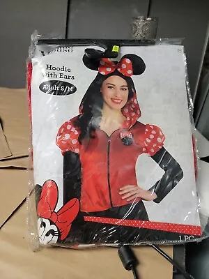 DISNEY MINNIE MOUSE COSTUME FULL ZIP UP HOODIE WITH EARS Adult S/M New • $9.99