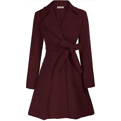 Kate Kasin Women A Line Peacoat Dress Coat Belted Notch Lapel Overcoat • $29.97
