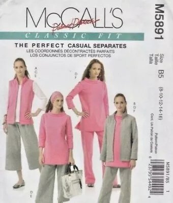 McCall's Sewing Pattern 5891 Misses Vest Jacket Top Pants Size 8-16 • $9.95