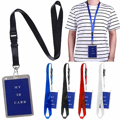 4 Pc ID Name Badge Card Holder Neck Strap Clear Case Lanyard Vertical License • $7.96