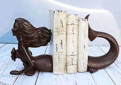 Rustic Aged Bronze Finish Marine Siren Mermaid Body & Tail Bookends Figurine Set • $39.99