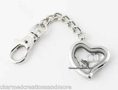 Plain Heart Floating Charm Memory Locket Key Chain With Lobster Dog Clasp • $16