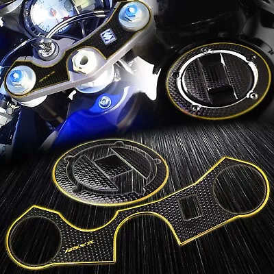 Handle Yoke Cover+Fuel Cap Perforated Sticker Pad 06-23 GSXR 600/750 Chrome Gold • $22.39