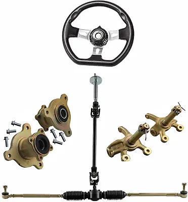 Go Kart Steering Wheel Knuckle Gear Rack Pinion Shaft Kit+ 3 Stud Hub Stub Axle • $205.38