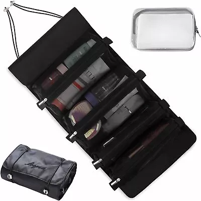 Hanging Roll Up Travel Toiletry Bag For Women With 1Clear Travel Cosmetic Bag • $23.09