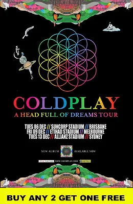 COLDPLAY  2016 'A Head Full Of Dreams' Australian Laminated Tour Poster • $15.95