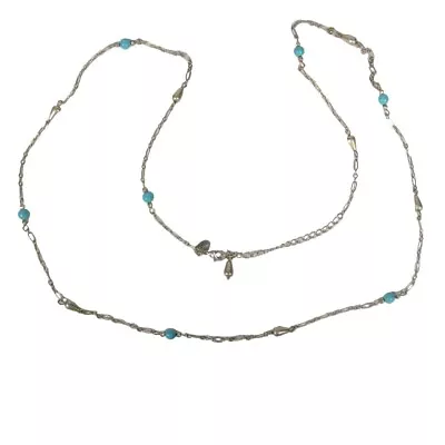 Lia Sophia Glass Blue Beaded Necklace 40 Inch Goldtone Jewelry • $19.99