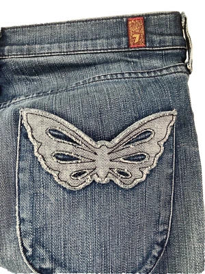 ☆7 FOR ALL MANKIND ~ Distressed Blue Slim Leg Jeans Sz 28 - L 35  W 30 ☆ • £9.99