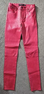 J Brand Womens Mid Rise Skinny Ankle Lamb Leather Pant Red Size 26. • $62