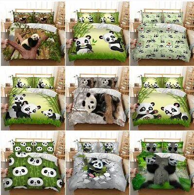 3D Panda Green Duvet Cover Animals Bedding Set Single Double King Pillow Cases • £25.19