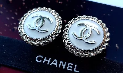 £21.83 • Buy 2 Chanel White Silver Round Steel Buttons 22 Mm Lot Of 2