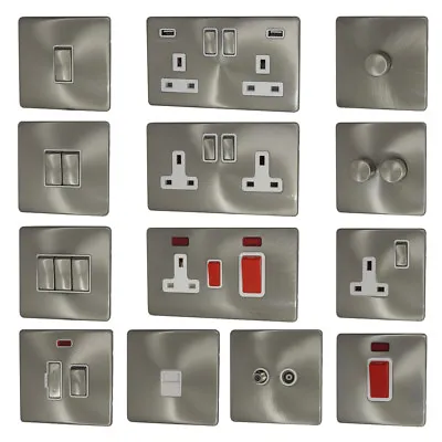 Brushed Satin Chrome Screwless Light Switches USB Plug Sockets Dimmer & Cooker • £9.95