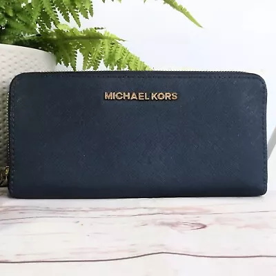 MICHAEL KORS  Jet Set Travel  Wallet Purse ZA Continental Large Navy Leather EX • £3.20