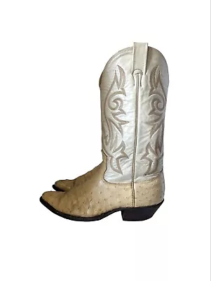 Nocona Cowboy Boots Cream Full Quill Ostrich Leather Western Wear Mens Size 8 • $57.75