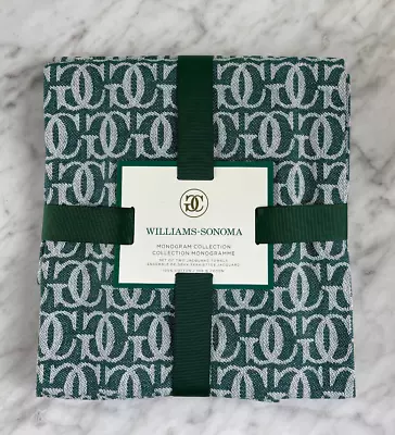 Williams Sonoma Monogram Collection Green Jacquard Towels  Set Of 2 • $22.07