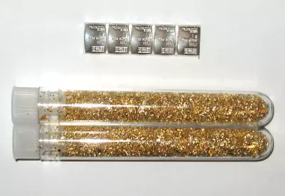 💎 5 X 1 Gram 999 Silver Valcambi Suisse Bars & 2 Large Vials Of Gold Flakes! • $14.75