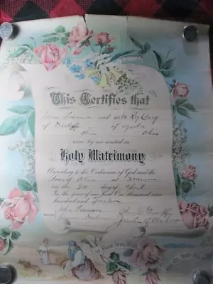 Antique Marriage Certificate Marion Ohio April 20 1912 • $11.65