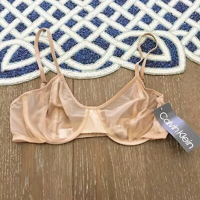 Vintage Calvin Klein Sheer Bra New Nude Y2K Made In USA 1992 Size 36 • $35