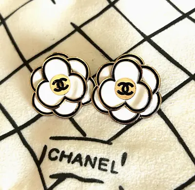 CHANEL Vintage Gold Metal Button White Camellia Flower 30mm (Set Of 2) • $55