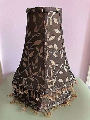 4 Stai Art 2 Vintage Beaded Edge 6-Angles Lamp Shades Brown Fabric W/Gold Leaf • $21