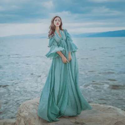 Fairy Medieval Maxi Dress Renaissance High Waist Prom Gown Princess Beach • $33.89
